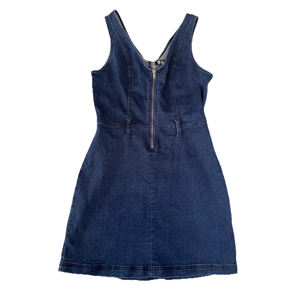 Peace Love Eco By Rewash Denim Stretch Zip Up Mini Dress Sz Med Western